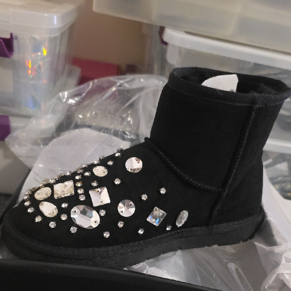 Elegant Black Ankle Booties with Rhinestone Accents